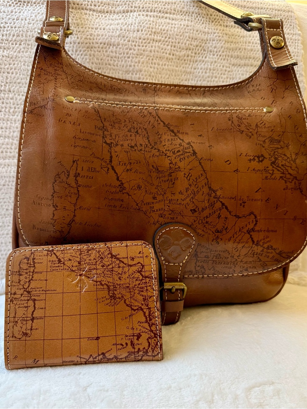 Patricia Nash Riot Rust Leather Map Saddle Bag & Wallet Set Rare